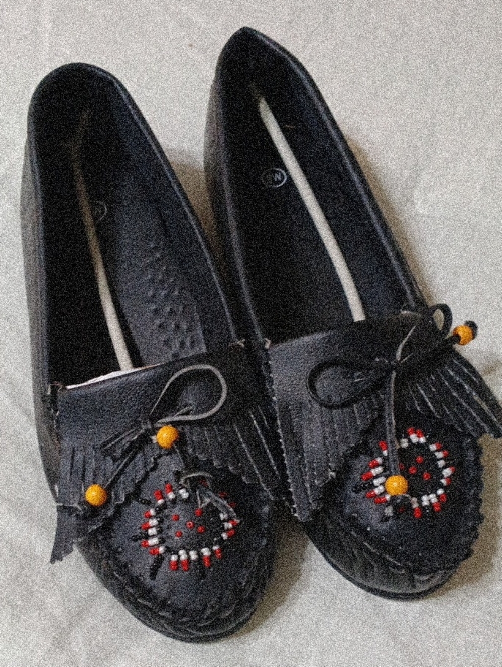Black Beaded Fringe Moccasin Flats - Women's